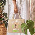 Personalized Life Is Better 1-3 Cartoon Pet Dogs Jute Tote Bag with Name Travel Accessory Birthday Gift for Dog Owners