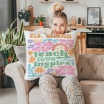 Personalized Teacher Danish Floral Soft Throw Pillow Cover with Text Home Decor Birthday Teacher's Day Back to School Appreciation Gift for Teacher