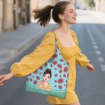 Borsa da spesa personalizzata con nome fiore di nascita e personaggio portatile utile per uso quotidiano regalo di compleanno per donne