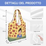 Borsa da spesa personalizzata con nome fiore di nascita e personaggio portatile utile per uso quotidiano regalo di compleanno per donne
