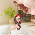 Cartoon Reading Character Acrylic Keychain with Name Daily Use Anniversary Birthday Gift for Women Bookworms Book Lovers
