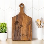 Personalized Birth Flower Wood Reversible Cheese Charcuterie Cutting Board with Grip and Name Made in USA Wedding Housewarming Gift for Family Friend