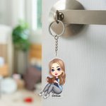 Cartoon Reading Character Acrylic Keychain with Name Daily Use Anniversary Birthday Gift for Women Bookworms Book Lovers