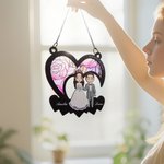 Personalized Cartoon Bride and Groom Heart Shape Window Hanging Suncatcher with Names and Date Home Decor Wedding Anniversary Gift for Newlyweds