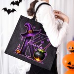 Personalised Wizard Hat Initial Black Linen Tote Bag with Name Halloween Party Gift for Boys Girls