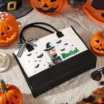 Personalized Cartoon Witch Trick or Treat Reusable Tote Bag with Name Halloween Party Spooky Season Anniversary Gift for Women Girls
