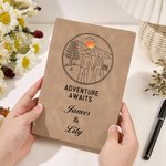 Personalized Cartoon Character Adventure Awaits A5 Leather Travel Journal Notebook with Name Anniversary Birthday Gift for Couple