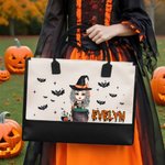 Personalized Cartoon Witch Trick or Treat Reusable Tote Bag with Name Halloween Party Spooky Season Anniversary Gift for Women Girls