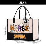 Personalized Nurse Pumpkin Bat Ghost Halloween Large Canvas Tote Bag with Name Birthday Halloween Gift for Halloween Lovers
