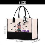 Personalized Cartoon Witch Trick or Treat Reusable Tote Bag with Name Halloween Party Spooky Season Anniversary Gift for Women Girls