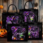 Personalised Wizard Hat Initial Black Linen Tote Bag with Name Halloween Party Gift for Boys Girls