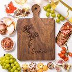 Personalized Birth Flower Wood Reversible Cheese Charcuterie Cutting Board with Grip and Name Made in USA Wedding Housewarming Gift for Family Friend