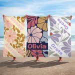 Asciugamano da spiaggia personalizzato con nome e fiore danese in microfibra ad asciugatura rapida festa in spiaggia regalo di compleanno per donne