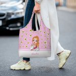 Borsa da spesa personalizzata con nome fiore di nascita e personaggio portatile utile per uso quotidiano regalo di compleanno per donne