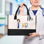 Personalized Cartoon Doctor Nurse Character Large Canvas Tote Bag  with Name and Title Nurse Week Appreciation Gift for Women Medical Staff