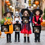 Personalized Floral Ghost Black Linen Tote Bag with Name Halloween Party Gift for Boys Girls