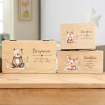 Scatola di cartone animato personalizzata con nome e informazioni sulla nascita, regalo di compleanno per il neonato.