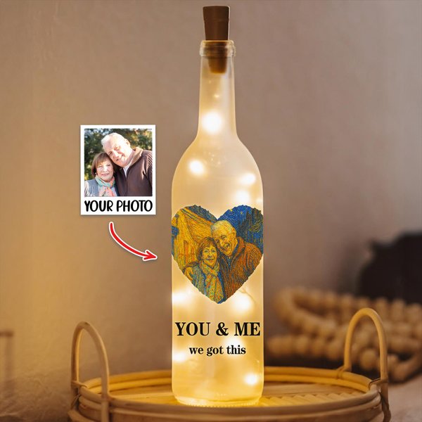 Personalised You & Me Heart Artistic Painting Pet Family Photo LED Bottle Lamp with Soft Light Anniversary Memory Gift for Couples Pet Owners