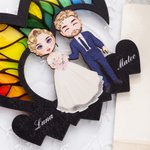 Personalized Cartoon Bride and Groom Heart Shape Window Hanging Suncatcher with Names and Date Home Decor Wedding Anniversary Gift for Newlyweds