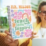 Personalized Boho Watercolor Floral Pencil Apple A5 Lined Spiral Notebook with 120 Pages Teacher's Day Appreciation Back to School Gift for Teachers