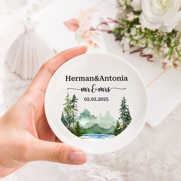 Personalisierte Mr. & Mrs. Keramik Trinket Schmuckschale mit Paar Namen und Datum Hochzeitstag Geschenk für Paar Bräute Newlyweds