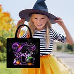 Personalised Wizard Hat Initial Black Linen Tote Bag with Name Halloween Party Gift for Boys Girls