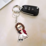 Cartoon Reading Character Acrylic Keychain with Name Daily Use Anniversary Birthday Gift for Women Bookworms Book Lovers