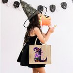 Personalisierte Magische Topf und Hexenhut anfängliche große Jute Tragetasche mit Namen Trick oder behandeln Halloween Party Geschenk für Frauen Kinder