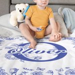 Personalised Toile De Jouy Style Initial Swaddle Blanket and Knot Hat Set with Name Baby Shower Birthday Gift for Newborns Babies