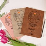 Personalized Cartoon Character Adventure Awaits A5 Leather Travel Journal Notebook with Name Anniversary Birthday Gift for Couple