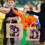 Personalisierte Magische Topf und Hexenhut anfängliche große Jute Tragetasche mit Namen Trick oder behandeln Halloween Party Geschenk für Frauen Kinder