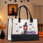 Personalized Cartoon Witch Trick or Treat Reusable Tote Bag with Name Halloween Party Spooky Season Anniversary Gift for Women Girls