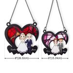 Personalized Cartoon Bride and Groom Heart Shape Window Hanging Suncatcher with Names and Date Home Decor Wedding Anniversary Gift for Newlyweds