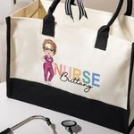Personalized Cartoon Doctor Nurse Character Large Canvas Tote Bag  with Name and Title Nurse Week Appreciation Gift for Women Medical Staff