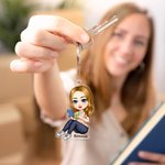 Cartoon Reading Character Acrylic Keychain with Name Daily Use Anniversary Birthday Gift for Women Bookworms Book Lovers