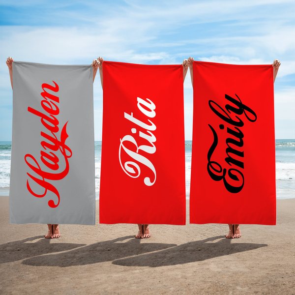 Personalised Cola Quick Dry Oversized Microfiber Beach Towel with Name Vacation Travel Essential Birthday Gift for Family Friend