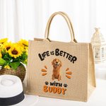 Personalized Life Is Better 1-3 Cartoon Pet Dogs Jute Tote Bag with Name Travel Accessory Birthday Gift for Dog Owners