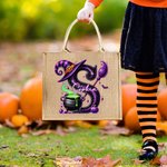 Personalisierte Magische Topf und Hexenhut anfängliche große Jute Tragetasche mit Namen Trick oder behandeln Halloween Party Geschenk für Frauen Kinder