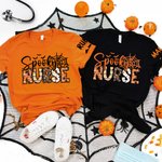 Personalized Spooky Nurse Bat Spider Web T-shirt Sweatshirt with Name Multicolor Halloween Costume Holiday Gift for Nurse Doctor Medical Staff