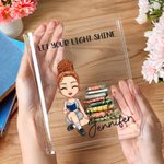Personalised Floral Book Cartoon Reading Character Clear Acrylic Book Vase with Name Title Birthday Graduation Gift for Book Lover