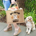 Personalized Life Is Better 1-3 Cartoon Pet Dogs Jute Tote Bag with Name Travel Accessory Birthday Gift for Dog Owners