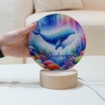 Personalisiertes Fantasy Quallen Wal Meerestiere LED-Nachtlicht mit Namen Datum und Holzsockel Haus Deko Geburtstag Geschenk für Kinder