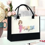 Personalized Cartoon Doctor Nurse Character Large Canvas Tote Bag  with Name and Title Nurse Week Appreciation Gift for Women Medical Staff