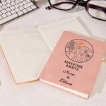 Personalized Cartoon Character Adventure Awaits A5 Leather Travel Journal Notebook with Name Anniversary Birthday Gift for Couple