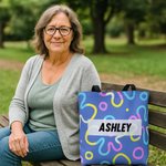 Personalized Abstract Graffiti Large Canvas Tote Bag with Name Travel Daily Use Birthday Gift for Men Women Artist