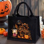 Sac à dos en lin noir avec nom et initiale Cadeau d'Halloween pour garçon fille