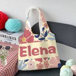 Personalized Danish Flower Portable Large Tote Bag with Name Anniversary Birthday Gift for Women