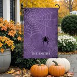 Personalised Spooky Spiderweb Garden Flag with Text Yard Porch Outdoor Decor Halloween Gift for Family Friend
