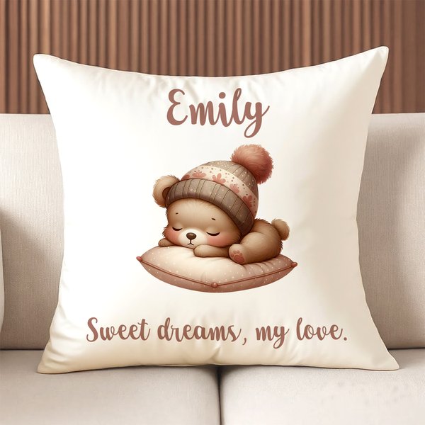 Personalized Rabbit Bear Sleepy Animal Soft Throw Pillow Cover with Name Date and Text Home Decor Birthday Gift for Kids