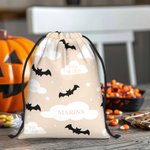 Personalized Crazy Bat Cloud Star Reusable Drawstring Bag with Name Large Capacity Treat Gift Bag Halloween Holiday Gift for Kids